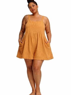 Mustard Yellow Linen-Blend Romper with Adjustable Straps Size XL